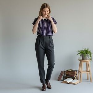 Hallhuber Polka Dot Blouse Red Black White Peter Pan Collar EU 40 Workwear